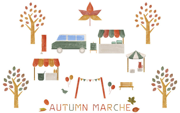 Illustrazione del mercato cielo blu autunno, styl acquerello trasparente - Vettoriali, immagini