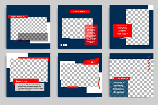 Minimal layout τετράγωνο banner σε μπλε κόκκινο χρώμα καρέ. Επεξεργάσιμο γεωμετρικό πρότυπο banner πώλησης προϊόντων καταλόγου για τα μέσα κοινωνικής δικτύωσης post, ιστορίες, ιστορία, φυλλάδιο. - Διάνυσμα, εικόνα