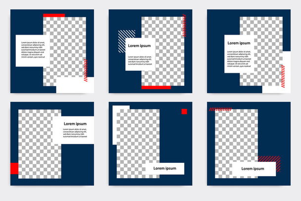 Minimal layout τετράγωνο banner σε μπλε κόκκινο χρώμα καρέ. Επεξεργάσιμο γεωμετρικό πρότυπο banner πώλησης προϊόντων καταλόγου για τα μέσα κοινωνικής δικτύωσης post, ιστορίες, ιστορία, φυλλάδιο. - Διάνυσμα, εικόνα