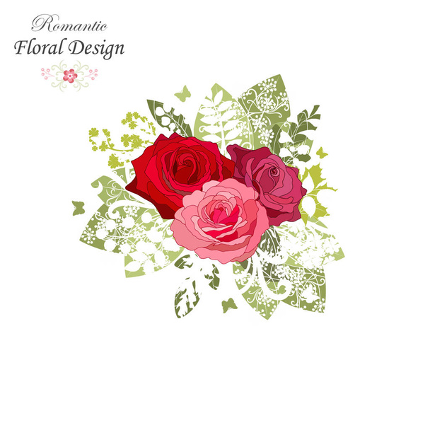 Vintage virágok állítsa át fehér háttér. A rózsa elegáns kártya. Gyönyörű csokor rózsaszín virágok és levelek. Design üdvözlőlap és meghívó az esküvő, születésnap. Vektor illusztráció. Piros.  - Vektor, kép