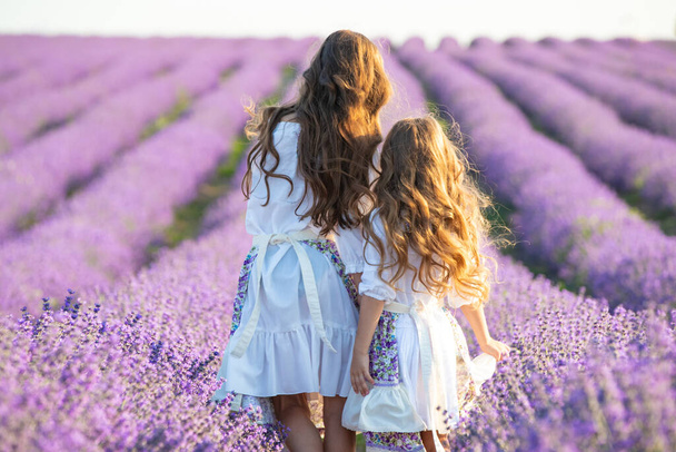 Schöne Mädchen in einem Feld mit Lavendel. - Foto, Bild