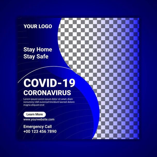 Coronavirus Medical Social Media Post Template. COVID 19 Square Flyer and poster design with background - Vector, Image