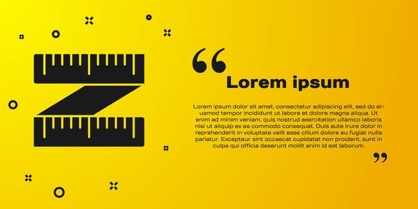 Black Tape measure icon isolated on yellow background. Measuring tape.  Vector Illustration. - Vector, Image