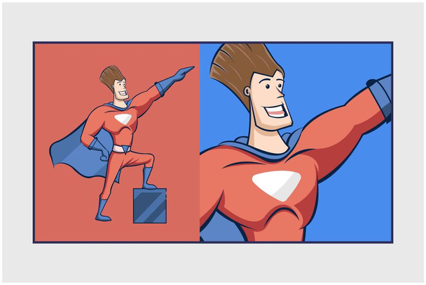 スーパーヒーローとケープレトロスタイルの漫画のマスコット - ベクター画像