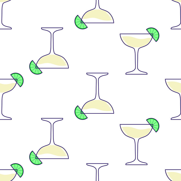 Seamless pattern with Alcoholic cocktail - margarita with lime. Vector illustration - Вектор, зображення