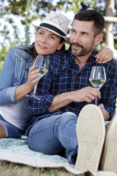 couple enjoying a glass of wine - Foto, Imagem