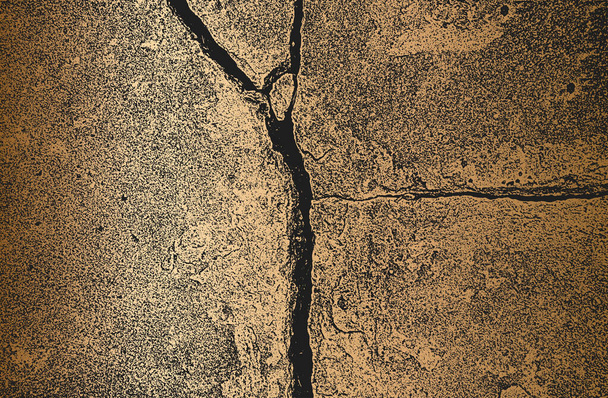 Distressed old cracked concrete vector texture. EPS8 illustration. Black and golden grunge background. Stone, asphalt, plaster, marble. - Vector, Image