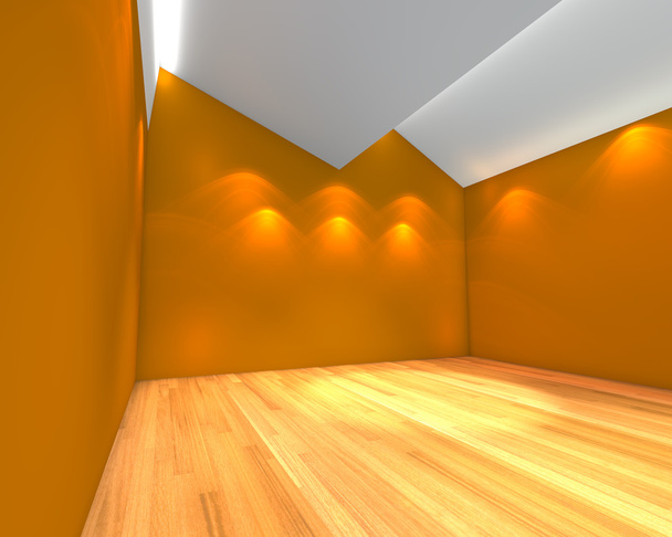 parede laranja sala vazia com serração de teto
 - Foto, Imagem