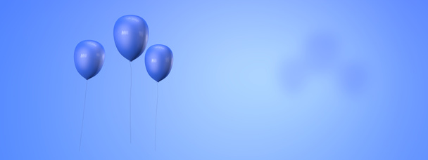 Trzy niebieskie balony na niebieskim tle. Ilustracja 3D, renderowanie 3D. - Zdjęcie, obraz