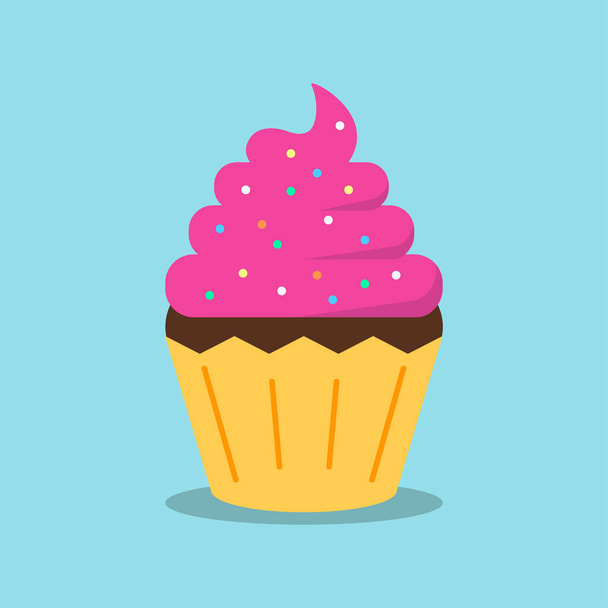 Cupcake-Symbol, süßer Cupcake mit Sahne und Bonbons, Vektor, Illustration. - Vektor, Bild
