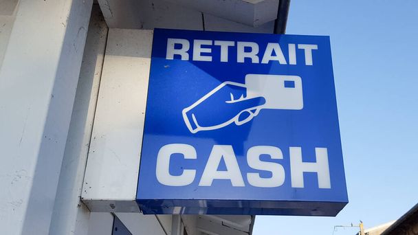 retrait cash means in French square shape ATM sign in street - Fotografie, Obrázek