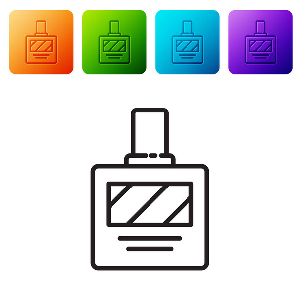 Black line Aftershave icon isolated on white background. Cologne spray icon. Male perfume bottle. Set icons in color square buttons. Vector Illustration. - ベクター画像