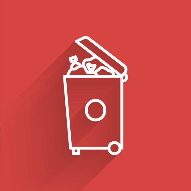 White line Trash can icon isolated with long shadow. Garbage bin sign. Recycle basket icon. Office trash icon.  Vector Illustration. - Vector, Image