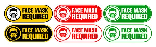 Obličejová maska vyžadována. Horizontální výstražná cedule pro restaurační, kavárenský a maloobchodní obchod. Ilustrace, vektor - Vektor, obrázek