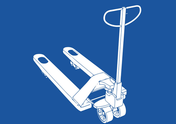 silhouette pallet truck on blue background vector - Vector, Image
