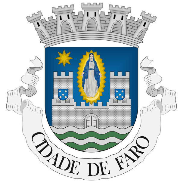 Wappen von Faro ist eine Gemeinde und ein Bischofssitz, die südlichste Stadt und Sitz des gleichnamigen Bezirks in der Algarve in Südportugal. Vektorillustration - Vektor, Bild