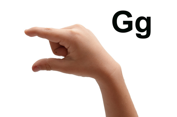 G criança mão ortografia americano língua de sinais ASL
 - Foto, Imagem