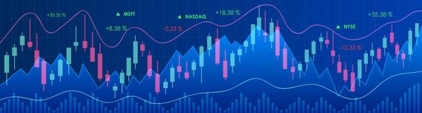 青の色の背景に株式市場のトレンドラインキャンドルストックチャート,外国為替取引グラフィックデザインコンセプト.  - ベクター画像