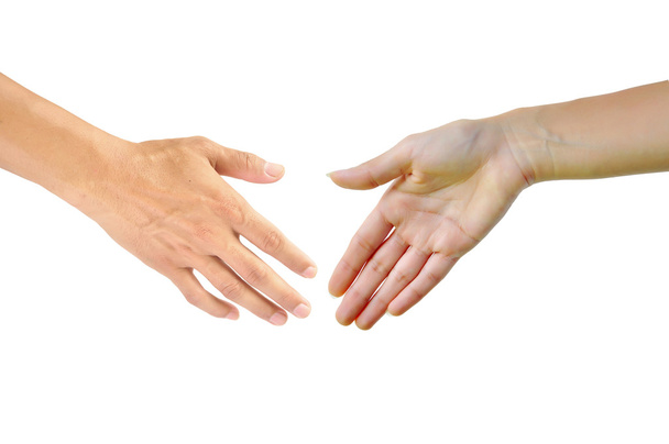 Two woman and man hands about to shake hands - Photo, Image