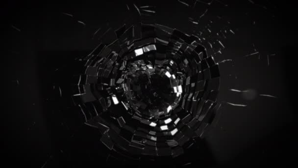 Hi speed shatter lustro pękanie w zwolnionym tempie widok z góry z 3d renderowania. - Materiał filmowy, wideo