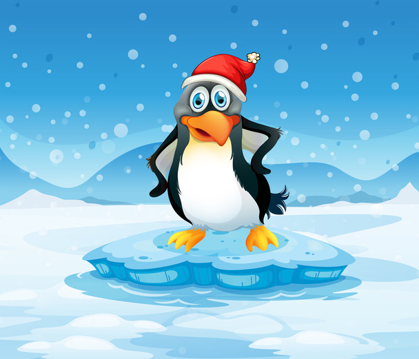 Pingviini joulupukin hattu päässä jäävuoren päällä.
 - Vektori, kuva