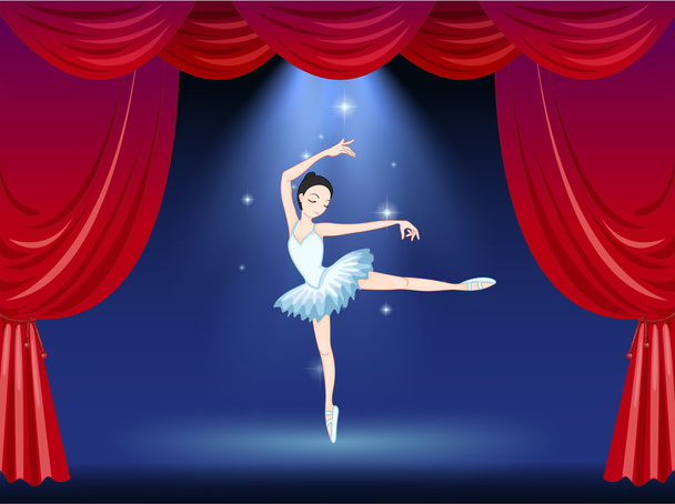 a színpadon egy szép balerina táncos - Vektor, kép