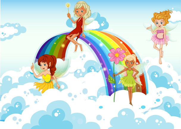 Fairies above the sky near the rainbow - Vector, Image