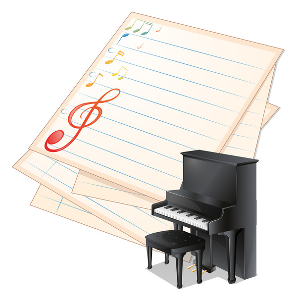 Пустая бумага с музыкальными нотами рядом с пианино
 - Вектор,изображение