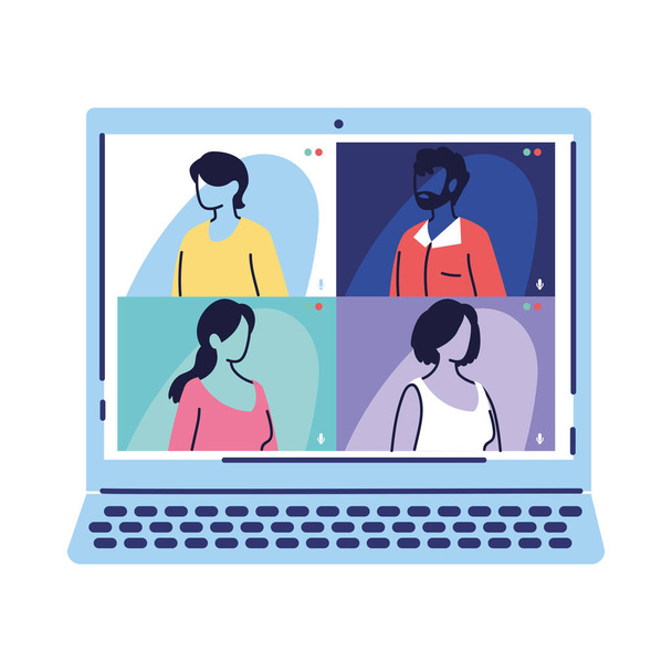 people on video call by electronic devices - Vector, Image