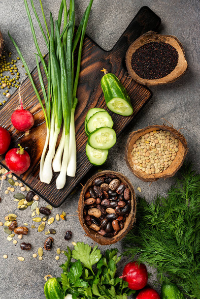 Ingredients for cooking healthy food. Top view - Foto, Imagem