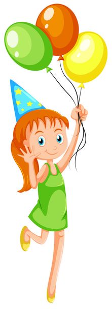 A young girl with three balloons - Vector, Image