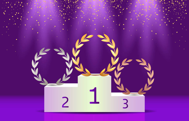 winners podium with laurel wreath. three prizes.vector illustration - Vector, Image