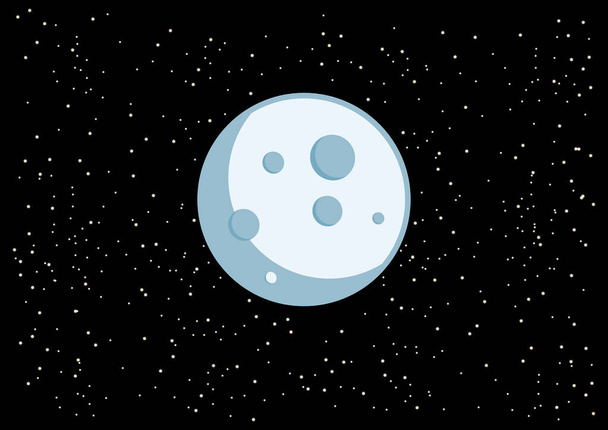 Siyah arkaplan vektöründe yıldızlı bir uydu. Yıldızlı arka plan vektöründeki ay. Basit Ay simgesi vektörü. Ay ve yıldız vektörlü evren - Vektör, Görsel