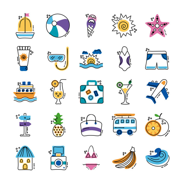 pacchetto di vacanze estive set icone - Vettoriali, immagini