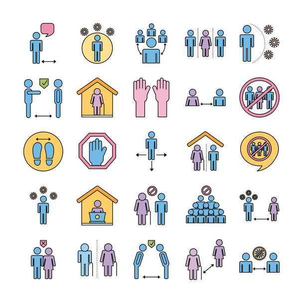 pacote de ícones de conjunto social distância
 - Vetor, Imagem