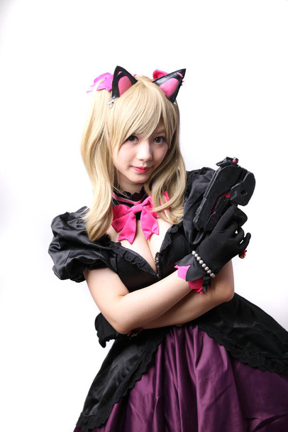 Japonia anime cosplay, portret dziewczyny cosplay odizolowany w białym tle - Zdjęcie, obraz