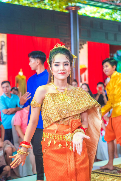 Ho Chi Minh city, Vietnam - June 28 2020: View of Khmer wedding, this is a traditional wedding follow Khmer culture,people in the traditional clothing participating in a wedding ceremony - Zdjęcie, obraz