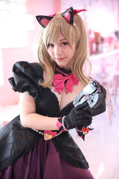 Japão anime cosplay, retrato de cosplay menina em fundo quarto rosa - Foto, Imagem