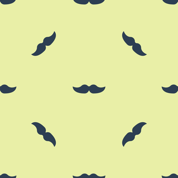 Blaues Schnurrbart-Symbol isoliert nahtlose Muster auf gelbem Hintergrund. Friseur-Symbol. Gesichtsfrisur. Vektorillustration. - Vektor, Bild