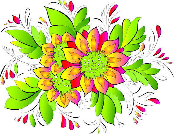 μεγάλα φωτεινά λουλούδια ζωγραφισμένα σε ιδιαίτερο στυλ. - Διάνυσμα, εικόνα