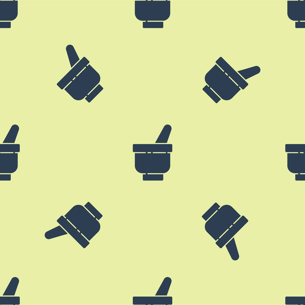 Blue Magic mortar and pestle icon isolated seamless pattern on yellow background.  Vector Illustration. - Vector, Image