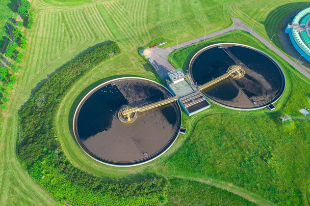 Aerial top view water treatment plant for environment or healthy concept. - Zdjęcie, obraz