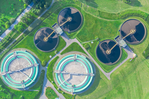 Aerial view of modern industrial sewage treatment plant - Photo, Image