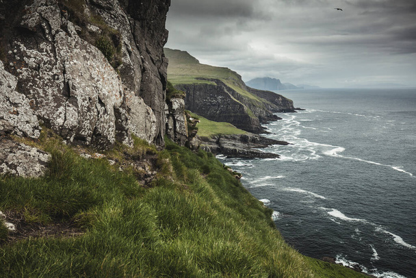 view of the coast of the island of Mykines in the Faroe Islands. - Фото, зображення