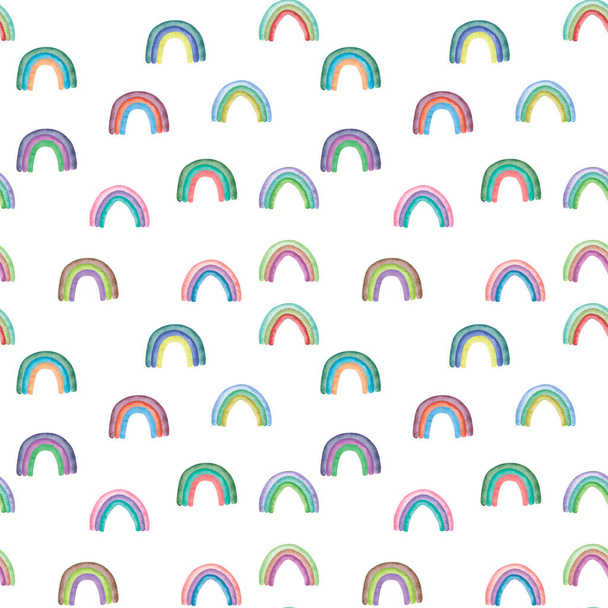 Seamless pattern watercolor colorful rainbows Isolated on white background Abstract modern illustration Perfect for design nursery fabric textile Card making and other projects. - Photo, Image