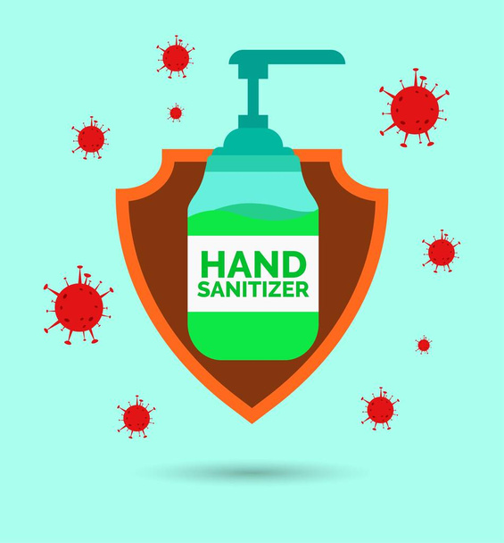 コロナウイルスからの手の消毒剤の保護covid-19,手の消毒剤シールドコンセプトでコロナウイルスと戦う。ベクターイラスト - ベクター画像