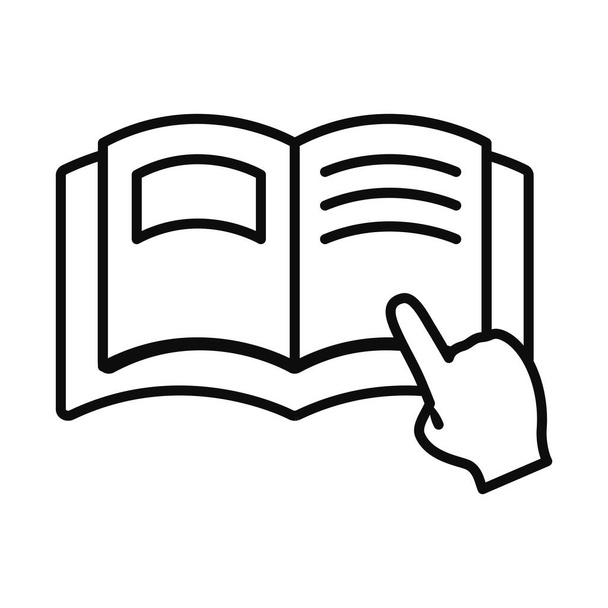 Bildung Online-Konzept, akademisches Buch und Hand-Cursor-Symbol, Zeilenstil - Vektor, Bild