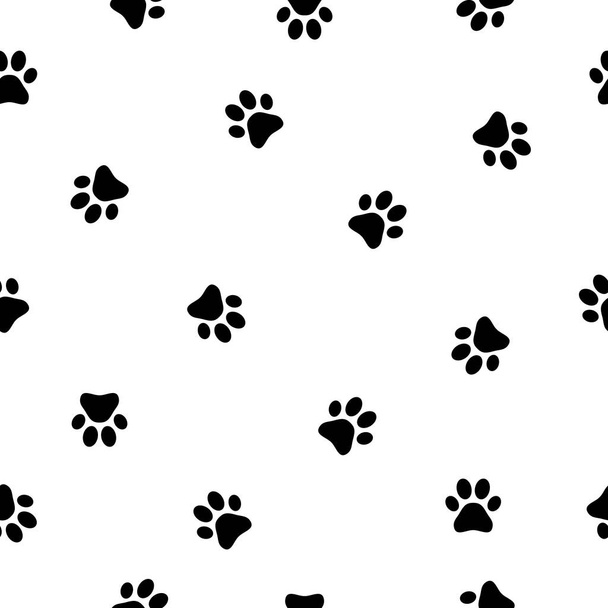 Zampa di cane senza soluzione di continuità modello di sfondo. Illustrazione vettoriale dell'impronta animale su bianco. - Vettoriali, immagini