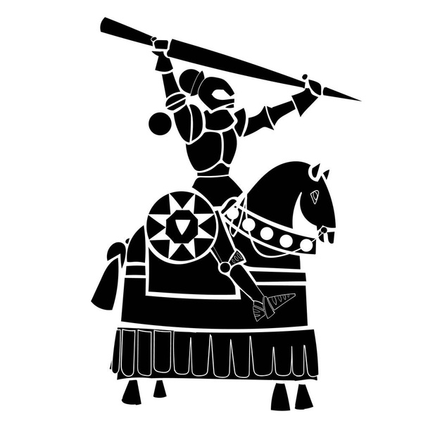 Zwarte ridder. Paard ridder illustratie in silhouet - Vector, afbeelding