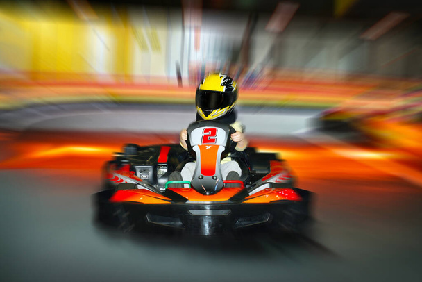 Cards rides at high speed on karting. Race on the track. - Photo, Image